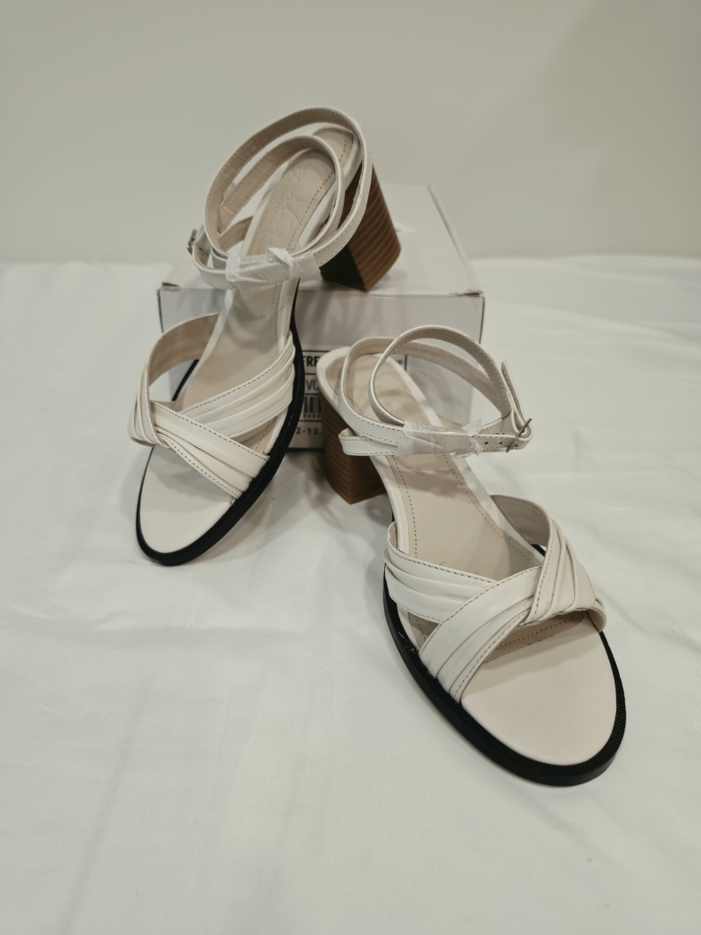 Journee Collection Cream Strappy Block Heel Sandals